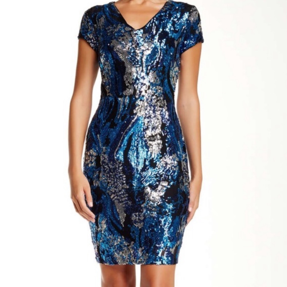 New Alexia Admor Silver/Turq dress size small